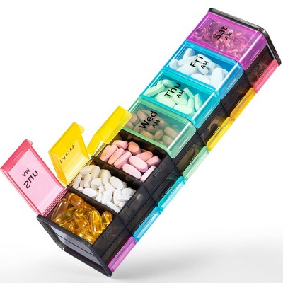 Weekly 7-Day Double-Row Pill Organizer 14 Compartments Large Capacity Medicine Box Portable